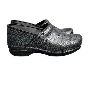 Dansko Professional Clogs 41 US 10.5 11 Black Silver Metallic Sunburst Geometric